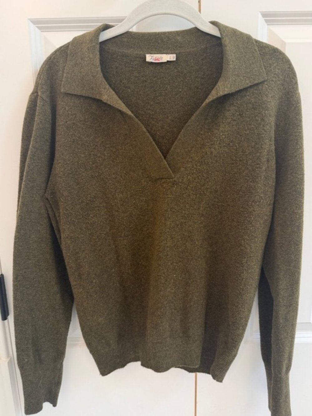 Faherty Olive Green V-Neck Collared Sweater
